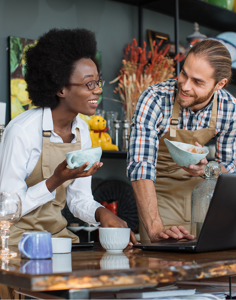 woman choosing the background music
