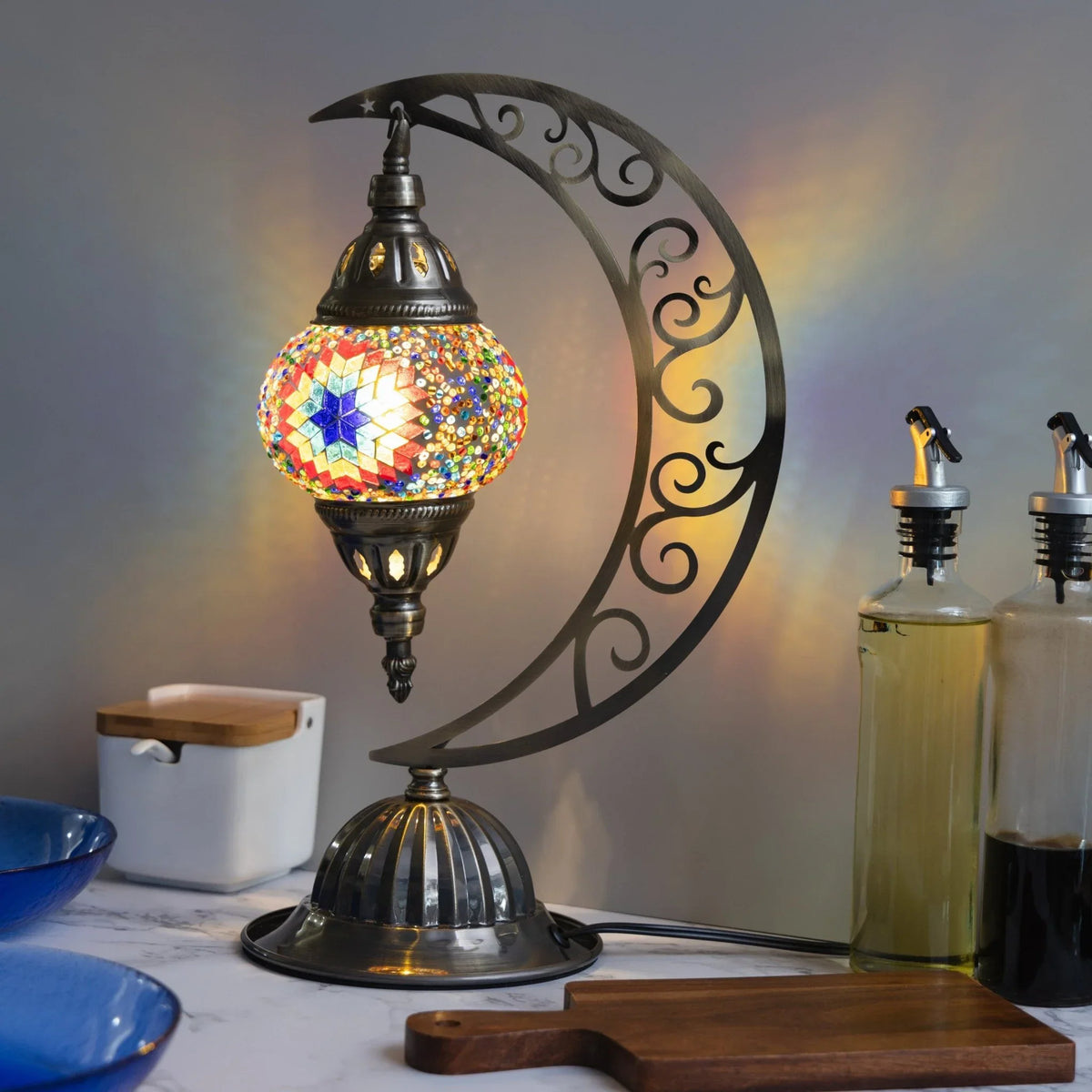 Colorful Turkish mosaic lamp with intricate design on a decorative metal stand, Wholesale Turkish Mosaic Lamp Kits | DIY Craft Supplies