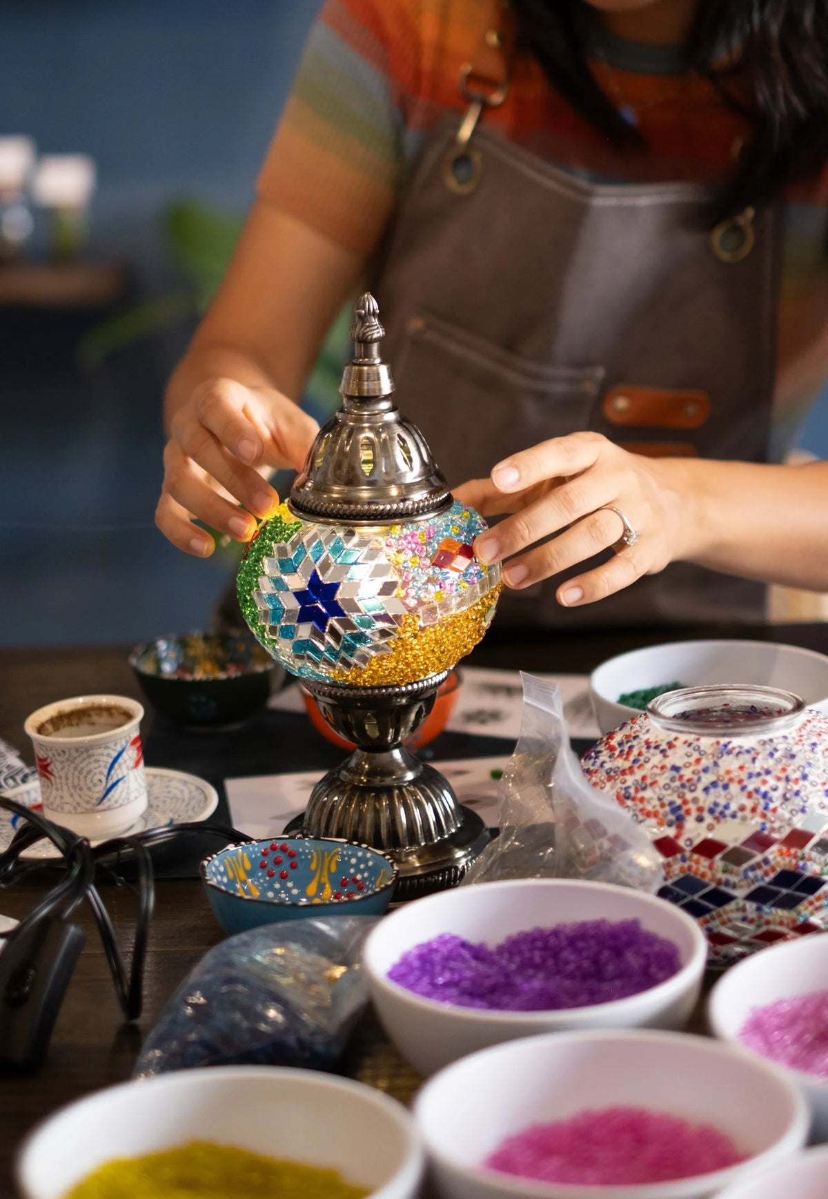 Arts & Craft Class, birthday party activity, date, team building, Turkish Mosaic Lamp Workshop Honolulu - KraftStories