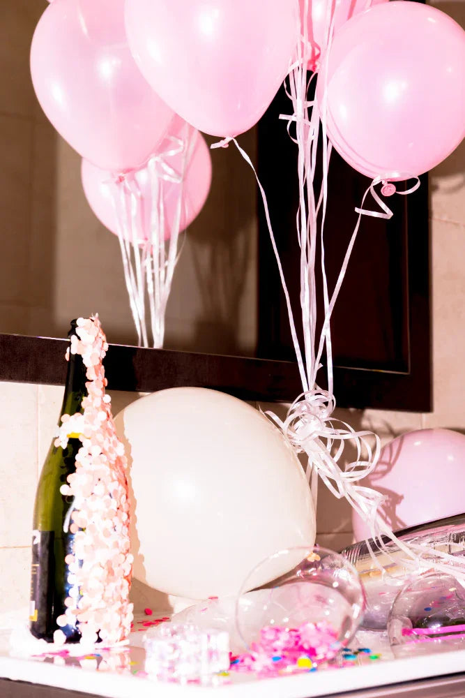 A decorated space with balloons at a birthday event hosted at KraftStories in New York City.