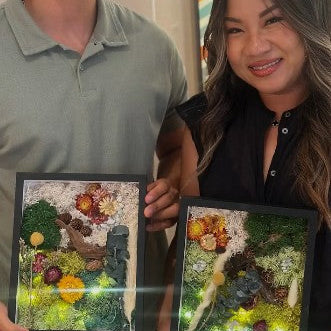 Finished preserved moss wall art piece from an Austin, Texas workshop