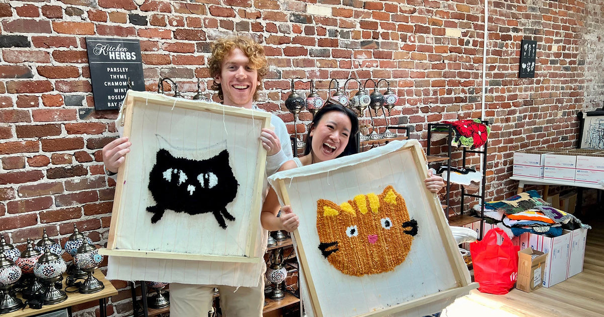 A couple building Turkish mosaic lamps side by side at a KraftStories studio in Manhattan