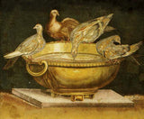 Painting of several birds drinking from a gold bowl, showcasing detailed artistry, suitable for arts and crafts enthusiasts from KraftStories.