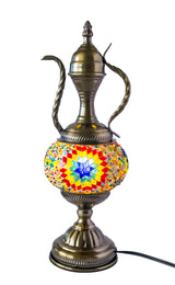 Mosaic Turkish lamp with colorful glass panels and antique brass accents, ideal for Shopify product displays and bulk orders.