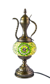 Brass and mosaic lamp with intricate pattern, evoking traditional Turkish craftsmanship. Ideal for Shopify product: Wholesale DIY Aladdin Turkish Mosaic Lamp Kit.