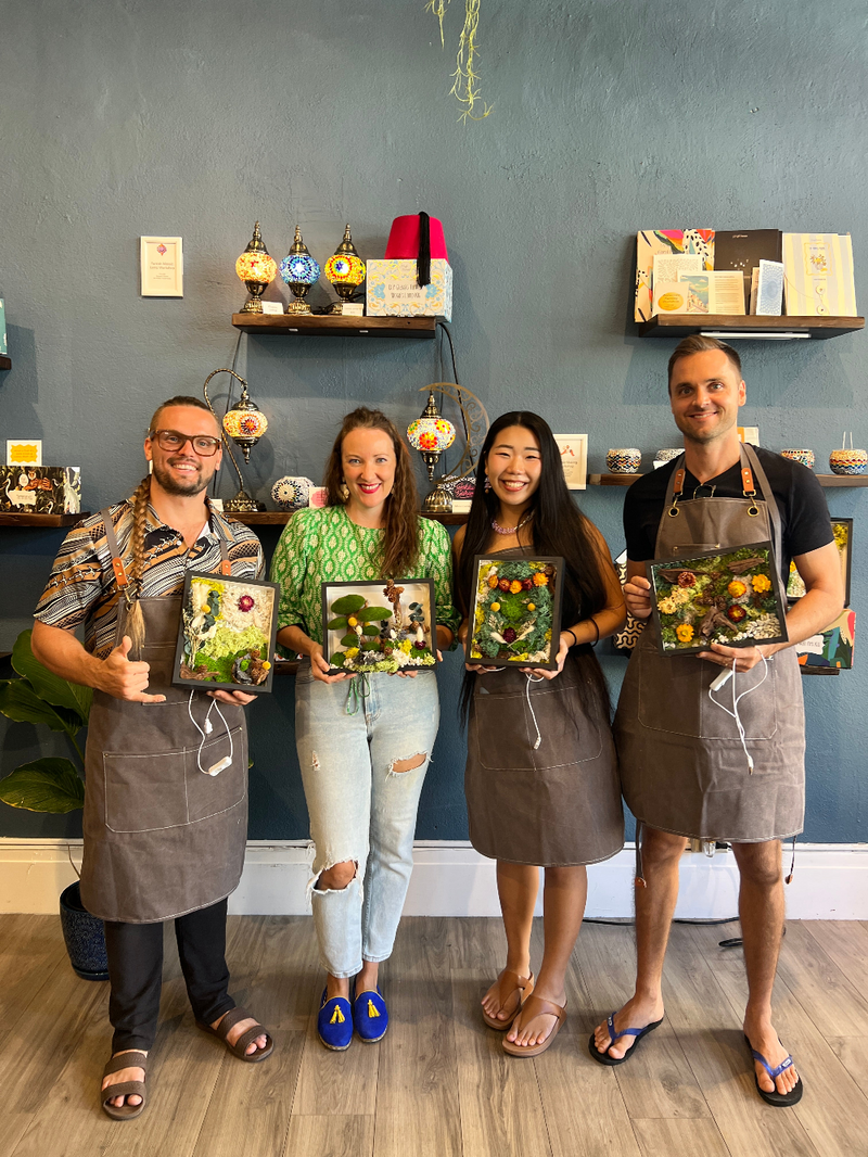 Moss wall art for team building event at KraftStories