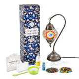 Colorful DIY swan-shaped Turkish mosaic lamp kit, including glass globe, beads, lamp body, and instructions, Wholesale Turkish Mosaic Lamp Kits | DIY Craft Supplies