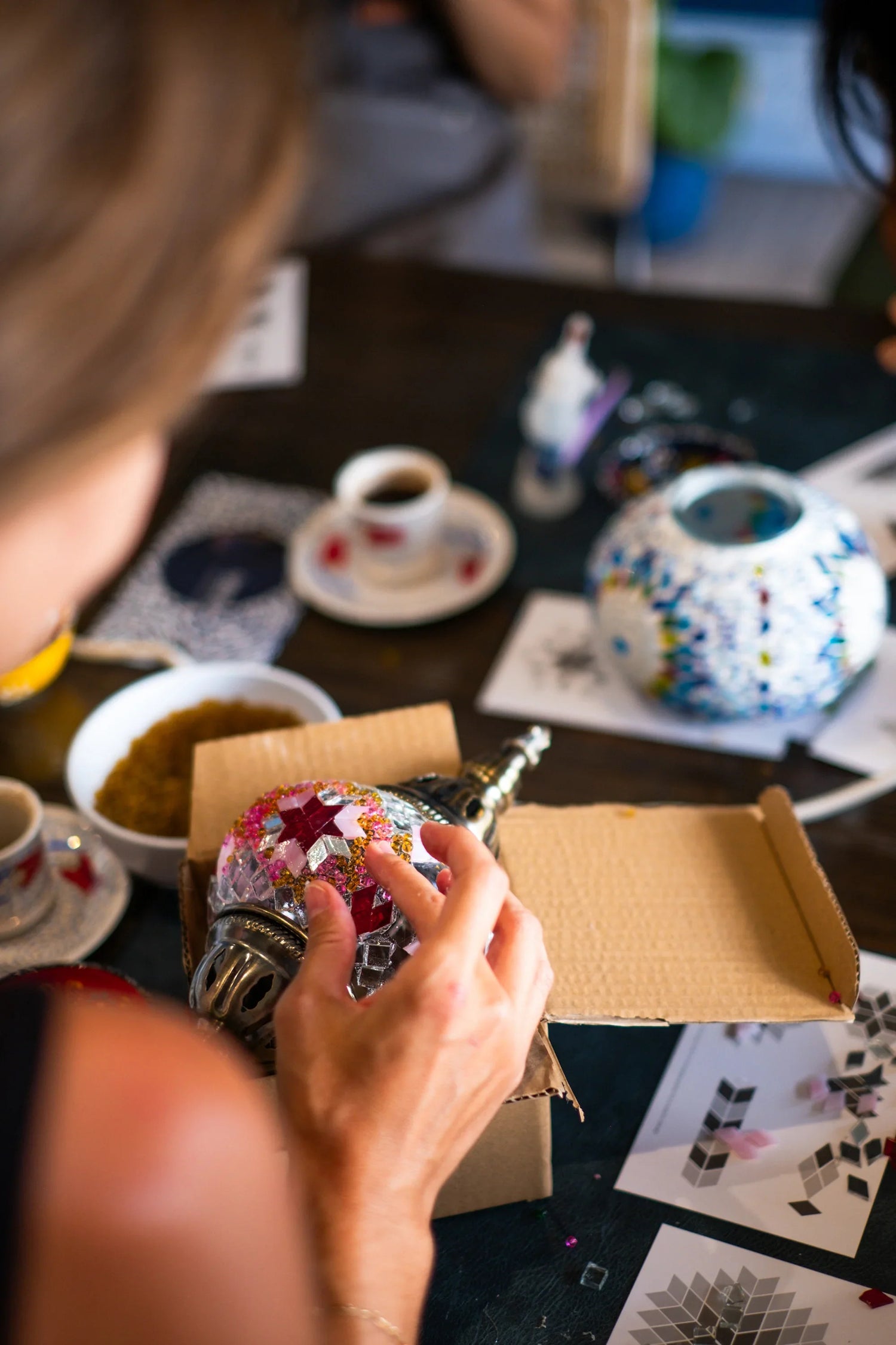 Arts & Craft Class, birthday party activity, date, team building, Turkish Mosaic Lamp Workshop Honolulu - KraftStories