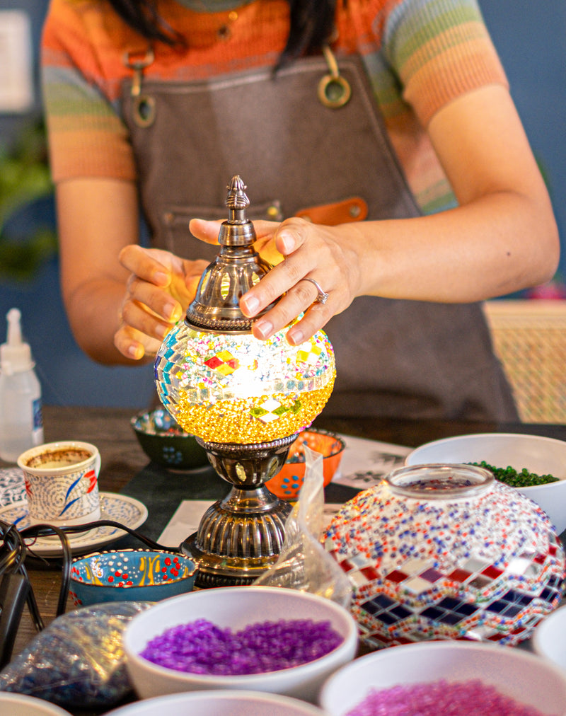 Arts & Craft Class, birthday party activity, date, team building, Turkish Mosaic Lamp Workshop Honolulu - KraftStories