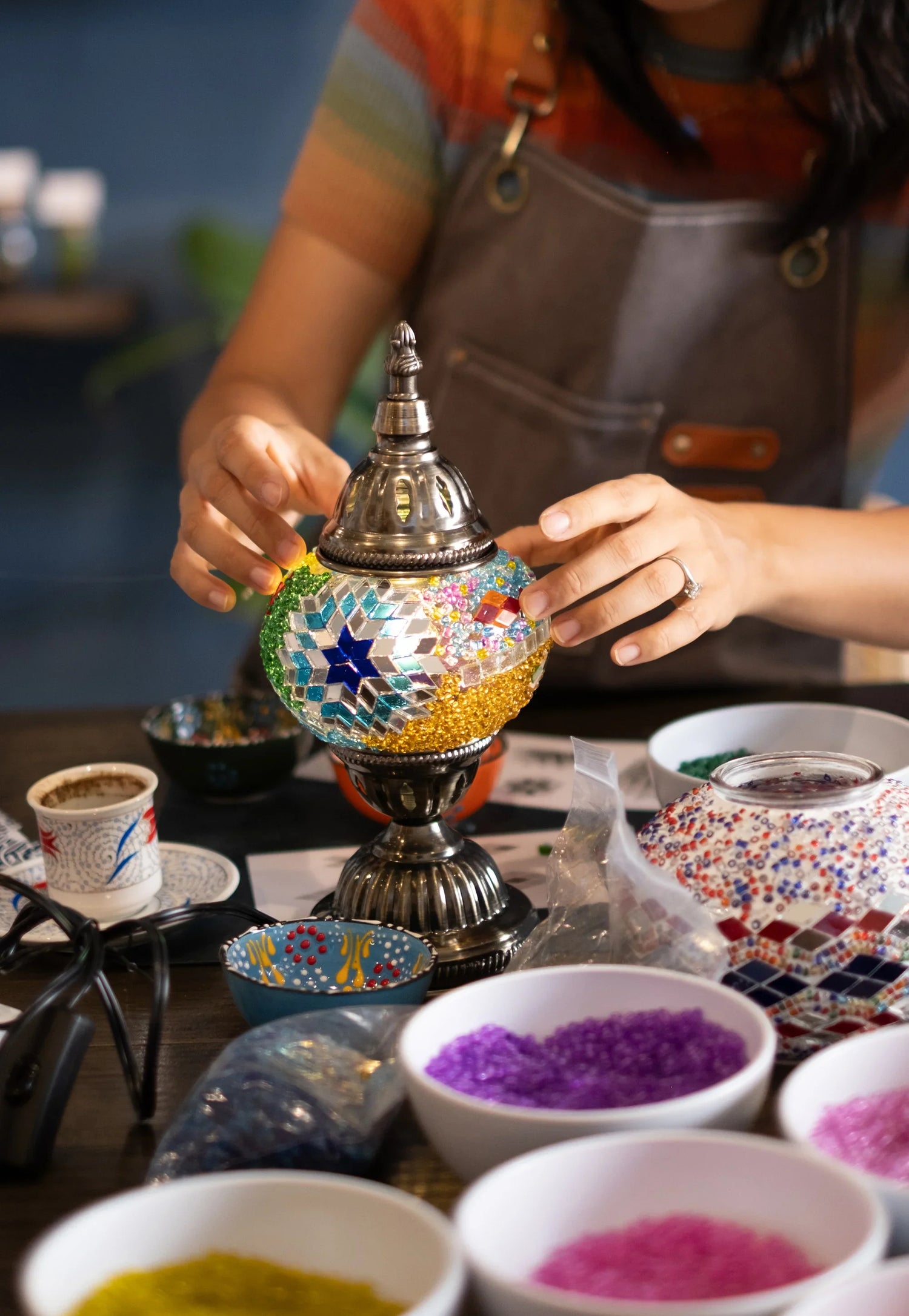 Arts & Craft Class, birthday party activity, date, team building, Turkish Mosaic Lamp Workshop Honolulu - KraftStories