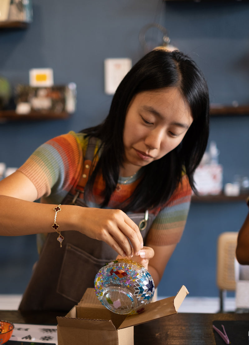 Arts & Craft Class, birthday party activity, date, team building, Turkish Mosaic Lamp Workshop Honolulu - KraftStories
