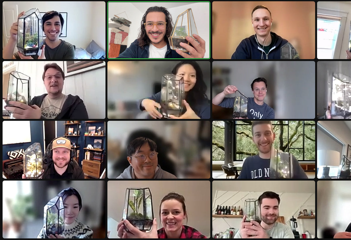 A screenshot from a virtual terrarium workshop for team building event