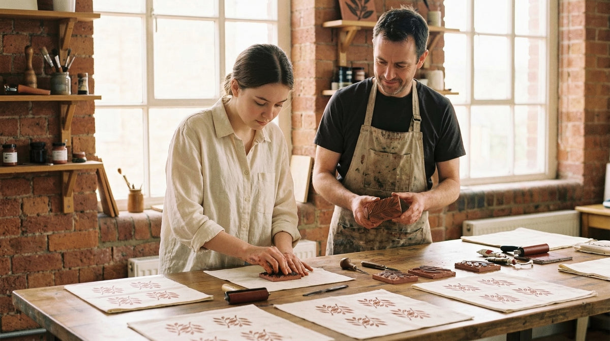 block printing Kraft Stories original workshop