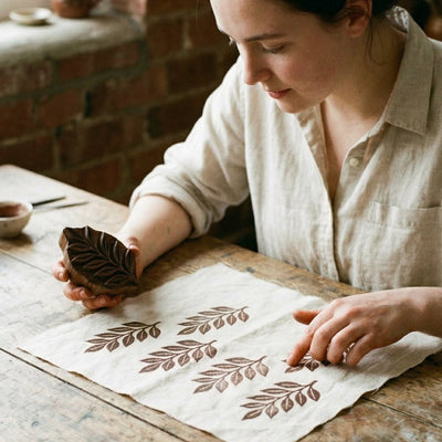 Block printing — carved, inked, pulled by hand