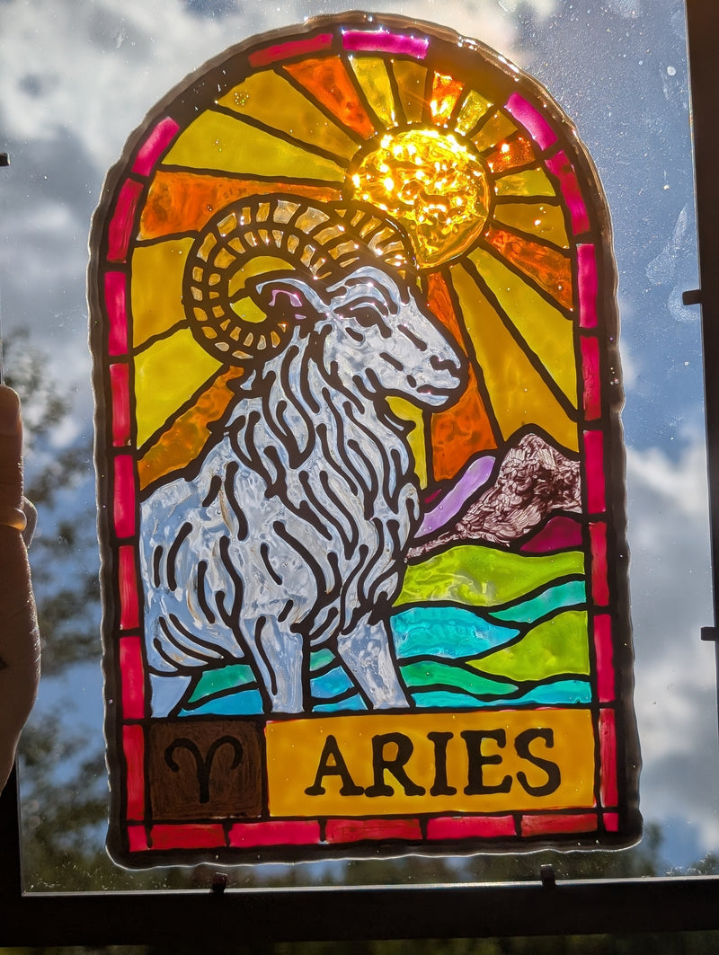 Painted Stained Glass Astrology Sign