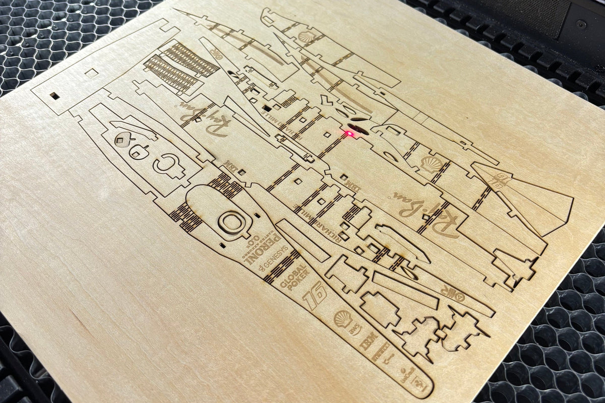 Laser cut Formula 1 car using laser cut machine at KraftStories Maker Studio in downtown Honolulu
