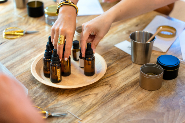 Fragrance bar at a candle making class