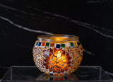 Vibrant glass mosaic candle holder with intricate Ottoman-inspired design, Wholesale Turkish Mosaic Lamp Kits | DIY Craft Supplies