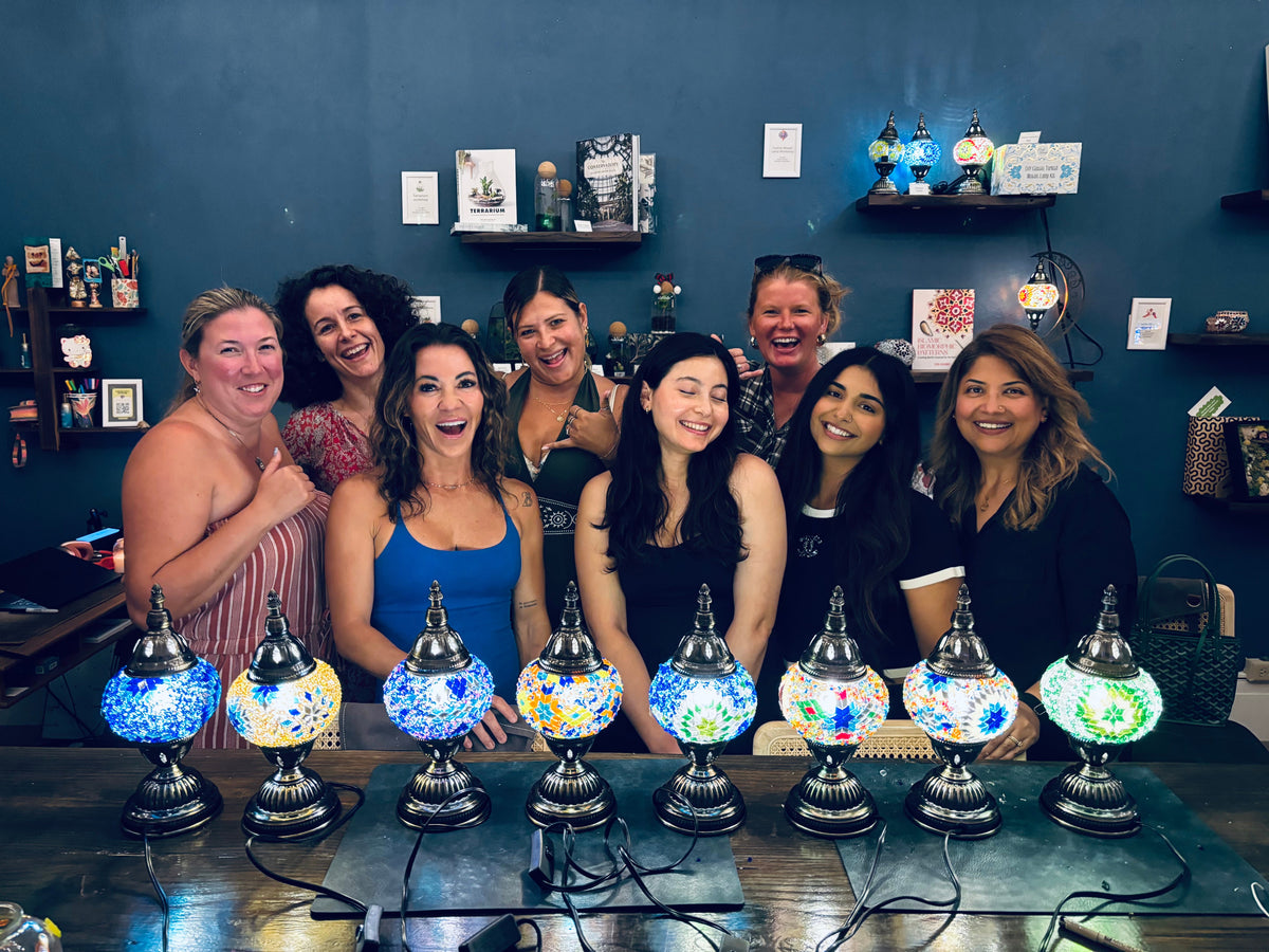 Private group mosaic lamp workshop at KraftStories Hawaii