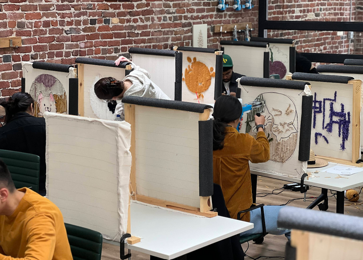 group format during tufting workshop in NYC studio