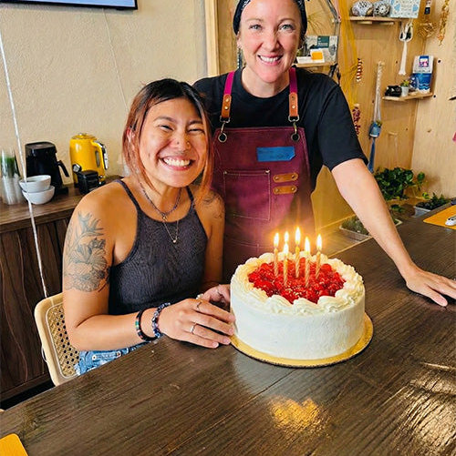 Birthday guests crafting together