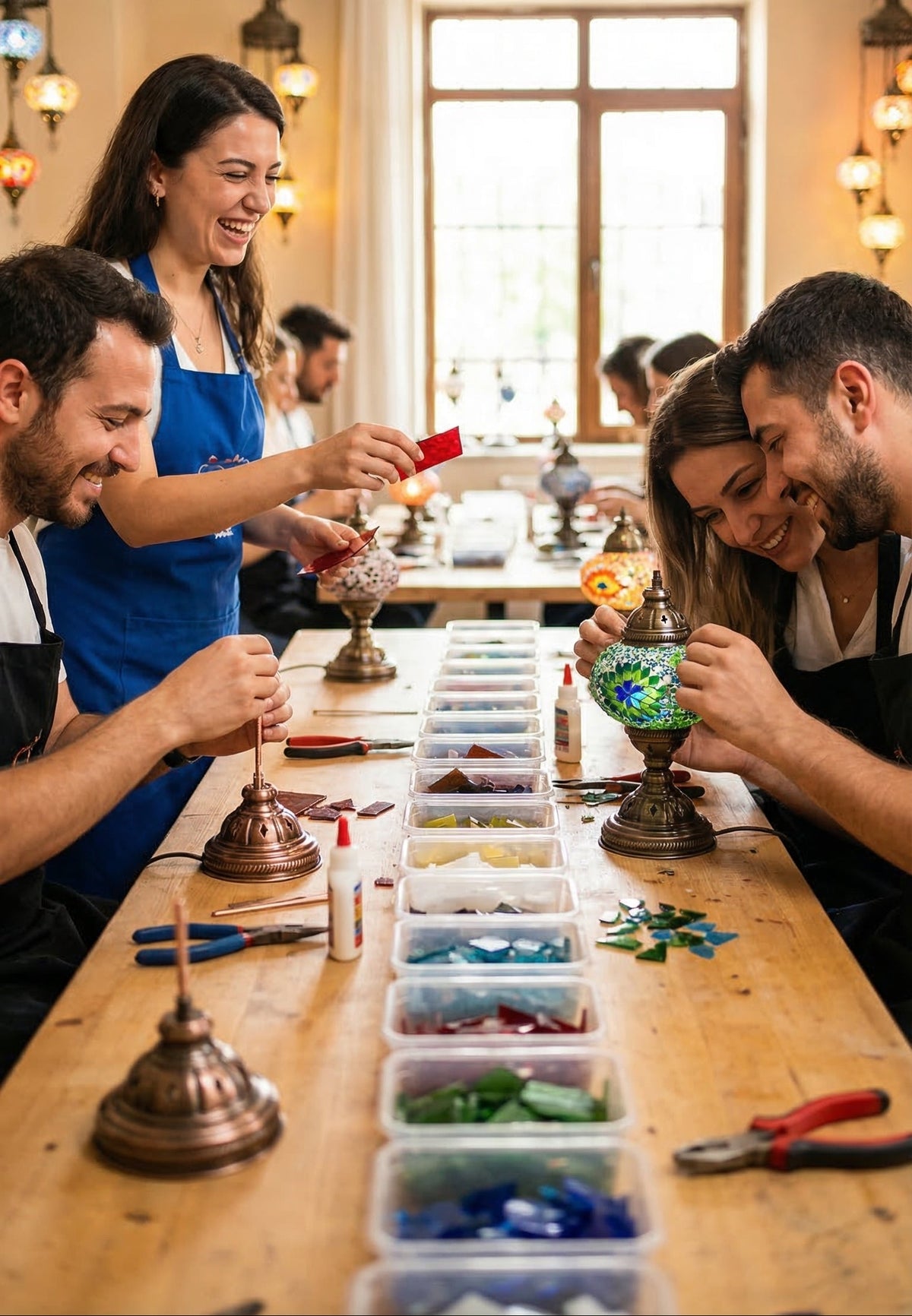 Double date — Each couple can focus; the room stays social.