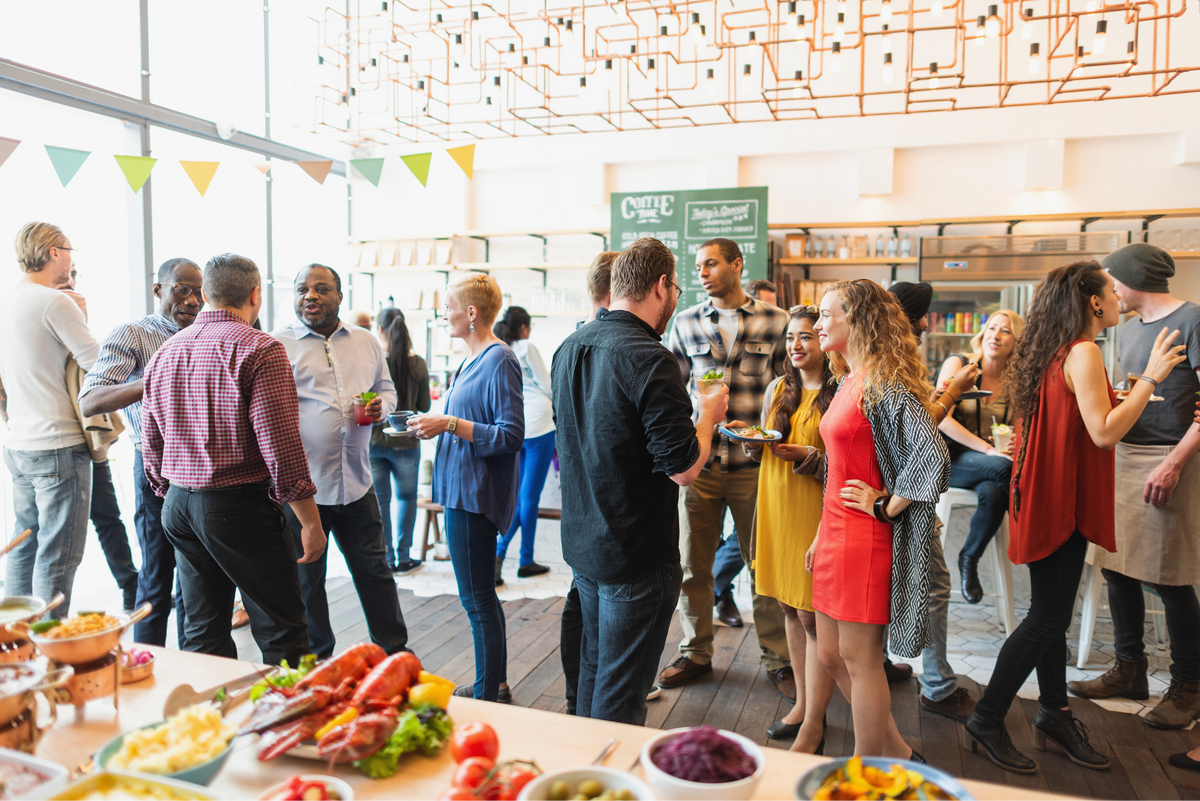 A professionally organized large-scale corporate event setup is designed for smooth participant flow and operations.