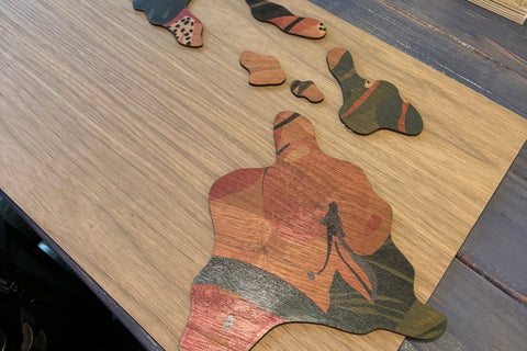 laser cut hawaiian islands using laser cut machine in KraftStories Maker Studio in downtown Honolulu