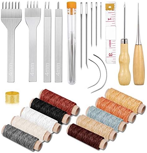 Leather embroidery kit — prong punches, needles and 8 waxed threads
