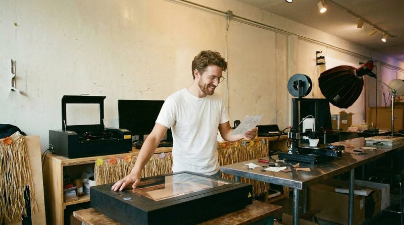 man using laser cut machine for the first time