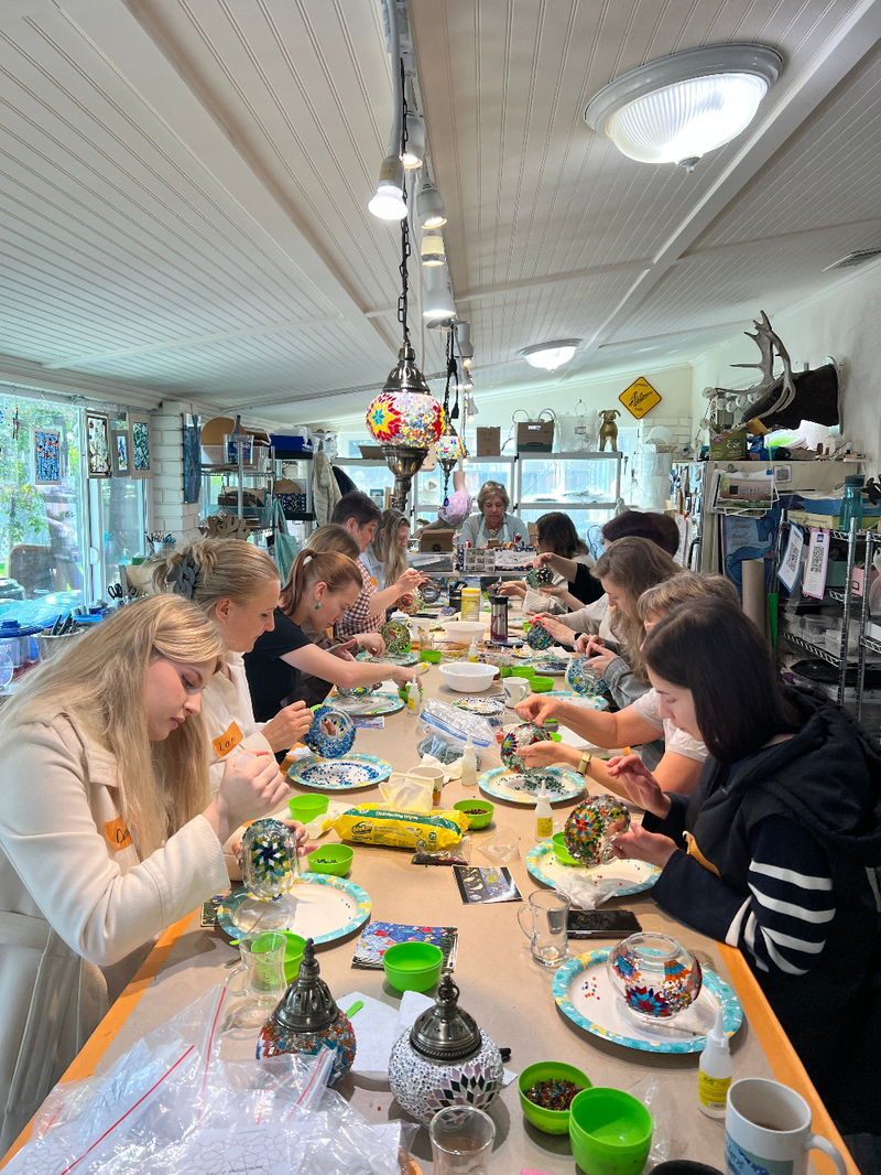 mosaic lamp workshop for private groups and team in San Francisco