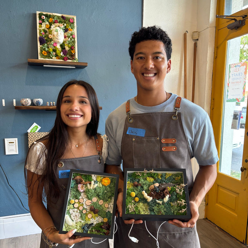 moss wall art workshop for couple in San Francisco studio