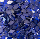 Navy blue glass mosaic tiles for crafts in a diamond shape.