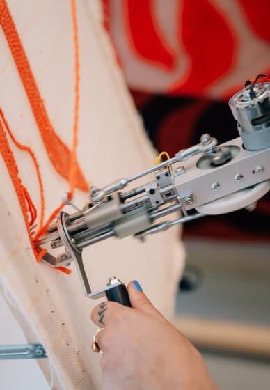 Close-up of precise yarn rows