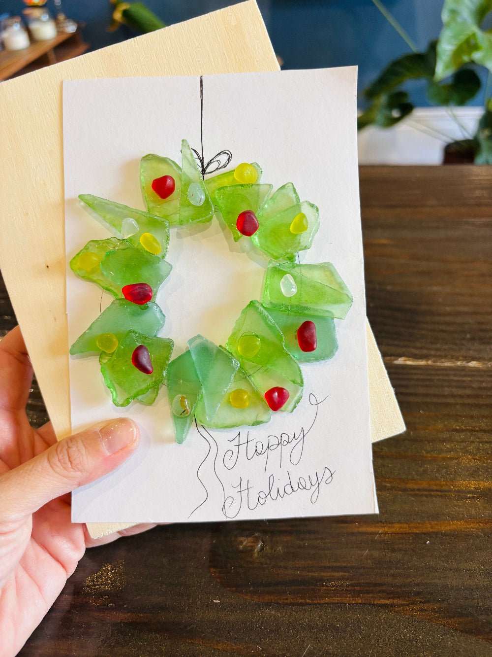 Sea glass art Christman wreath, make at KraftStories Hawaii