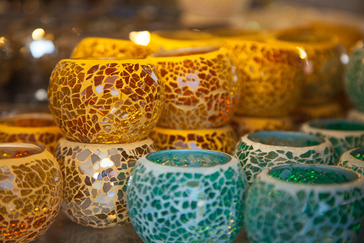 Turkish mosaic lamps in coloured glass