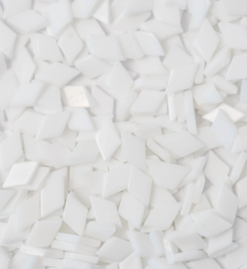 White Glass Mosaic Tiles for Crafts | Diamond Shape