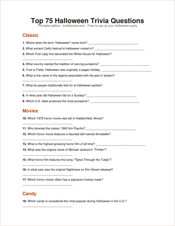 Printable holiday trivia PDF — first page preview