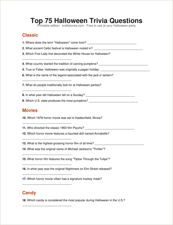 Printable holiday trivia PDF — first page preview