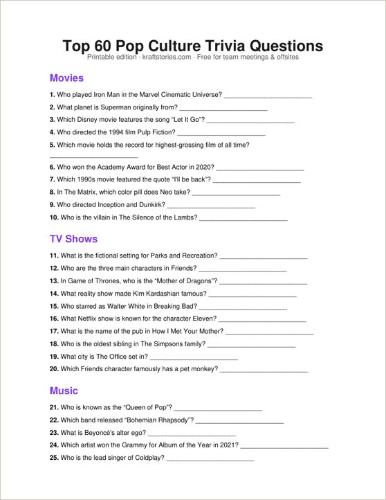 Printable holiday trivia PDF — first page preview