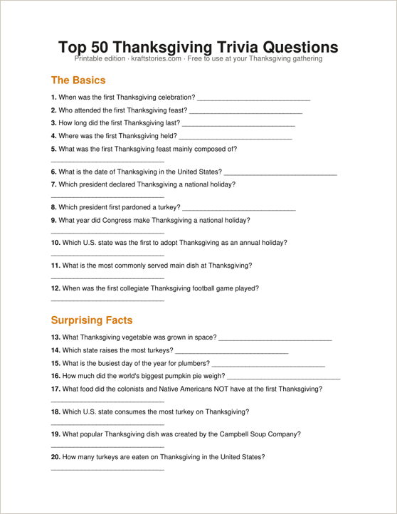 Printable holiday trivia PDF — first page preview